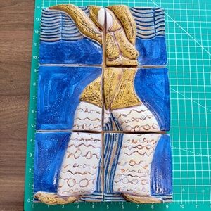 Artistic Ceramic Tile Set with Blue and Yellow Design